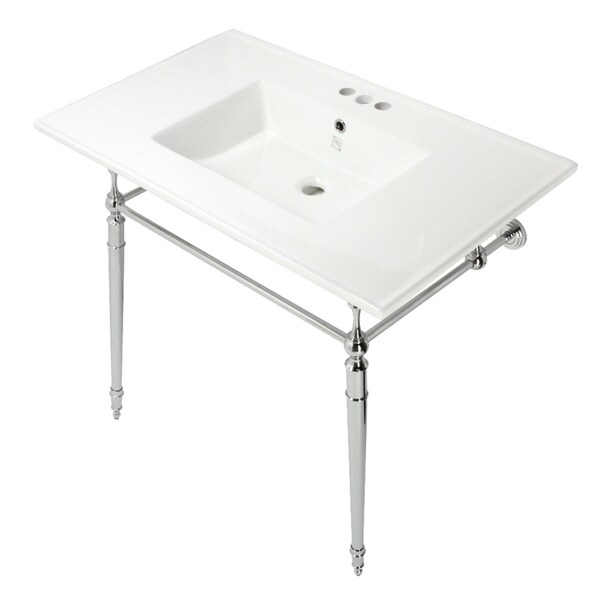 Fauceture KVPB37227W4CP 37-Inch Console Sink with Brass Legs (4-Inch, 3 Hole), White/Polished Chrome KVPB37227W4CP - main